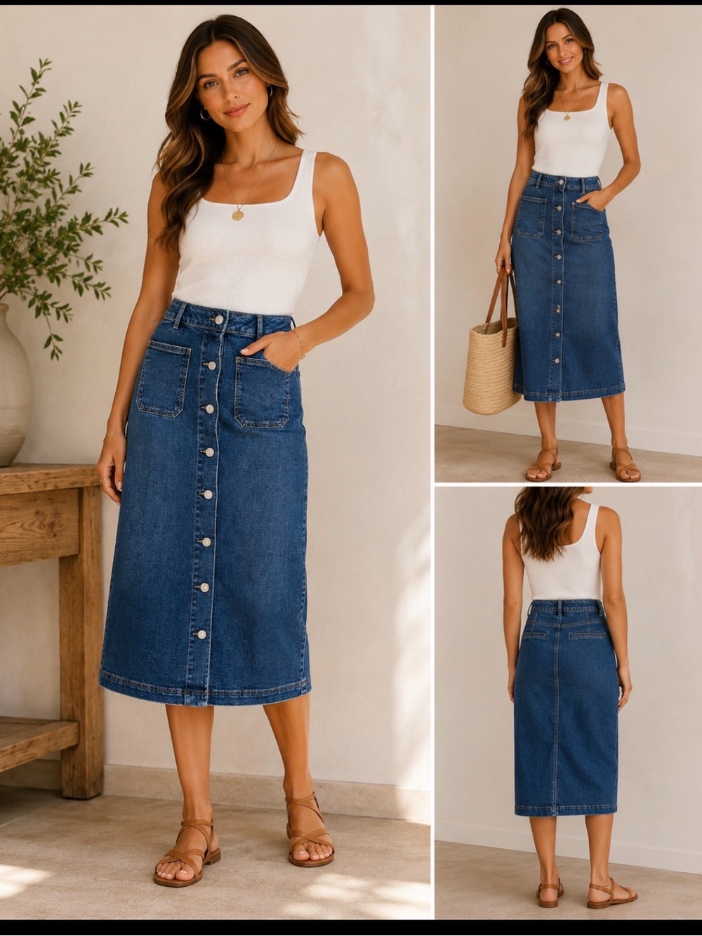 Bagatelle Collection Denim Midi Skirt Button Front Size 6 NWT